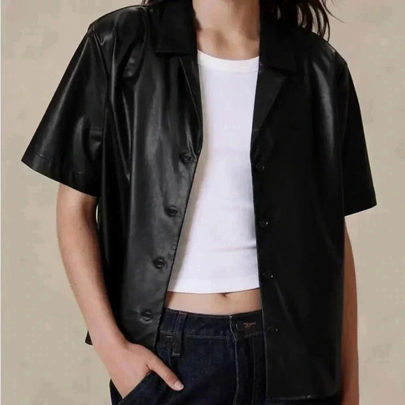 Banana Republic Vegan Leather Shirt NWT - Picture 4 of 10